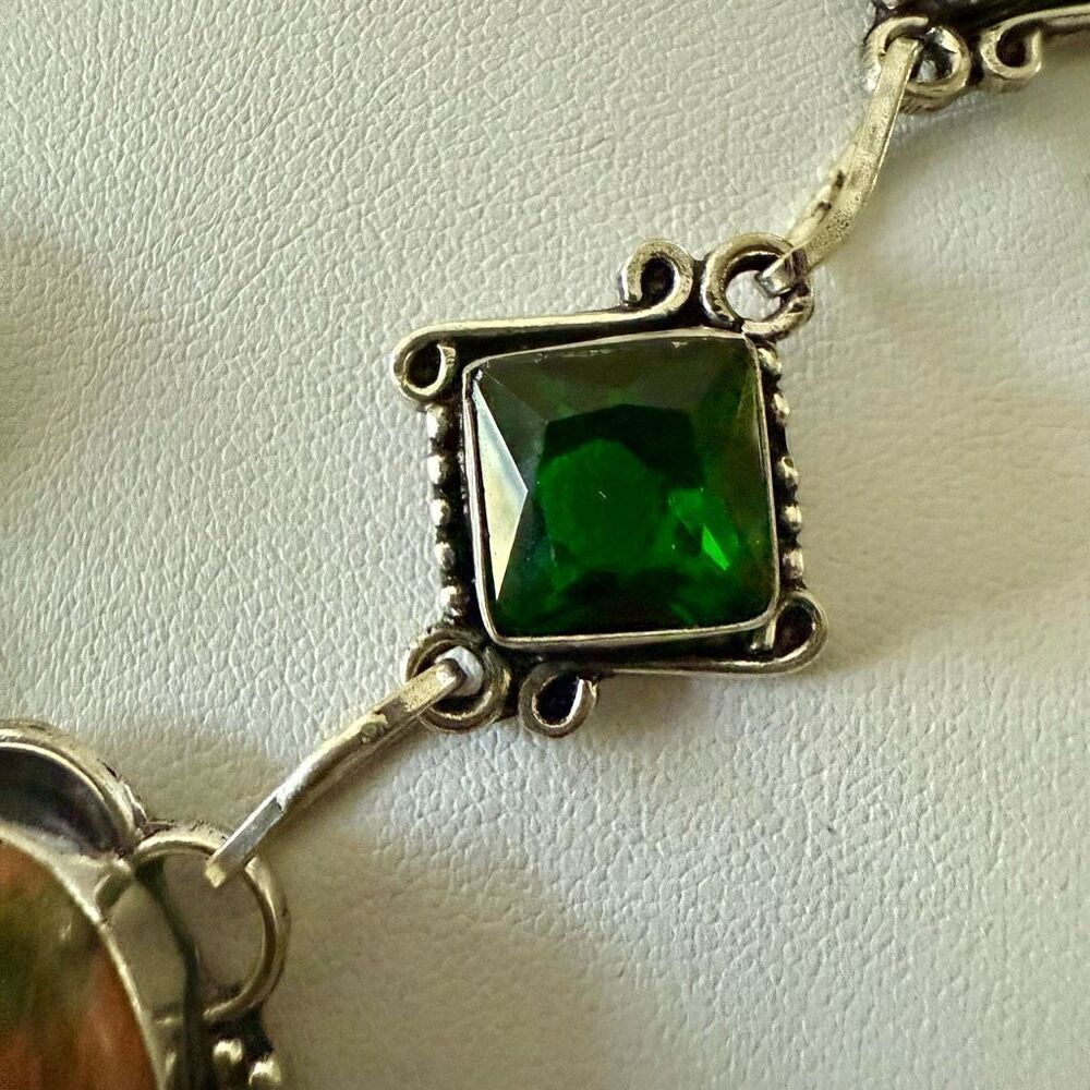 Handcrafted Unakite & Green Quartz Gemstone Necklace – Earthy Elegance in Sterli - Picture 4 of 6